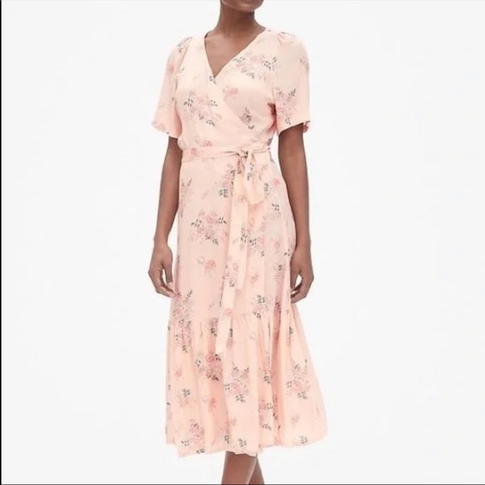 Floral blush pink maxi wrap dress